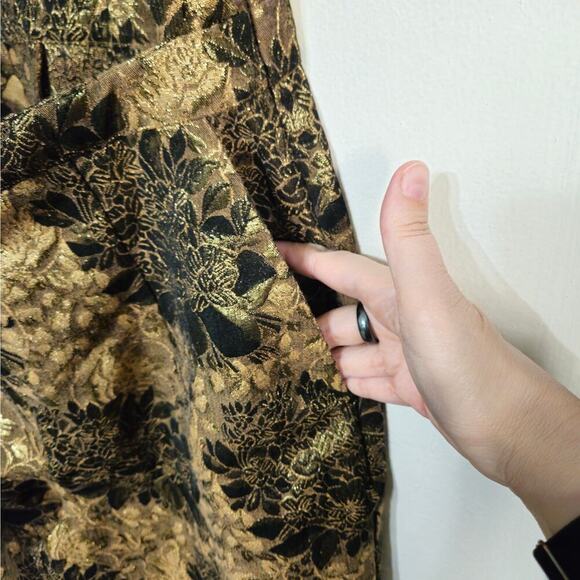 Happy x Nature Gold Floral Tie Front Jumpsuit Sleeveless V-Neck Wide Leg Sz 4 S - Picture 12 of 14